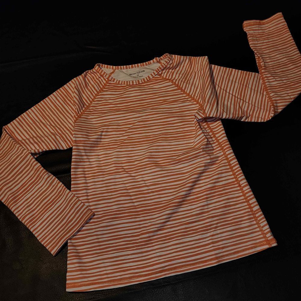 Garnet Hill Girls Orange White Striped Long Sleeve Shirt Top 10 Swim Performance